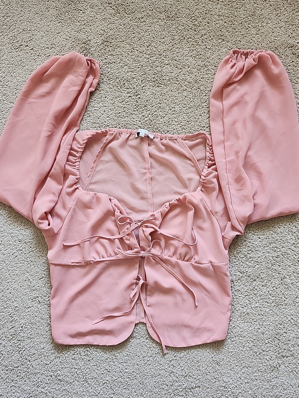Love Tree Blush Pink Tie-Front Square Neck Blouse